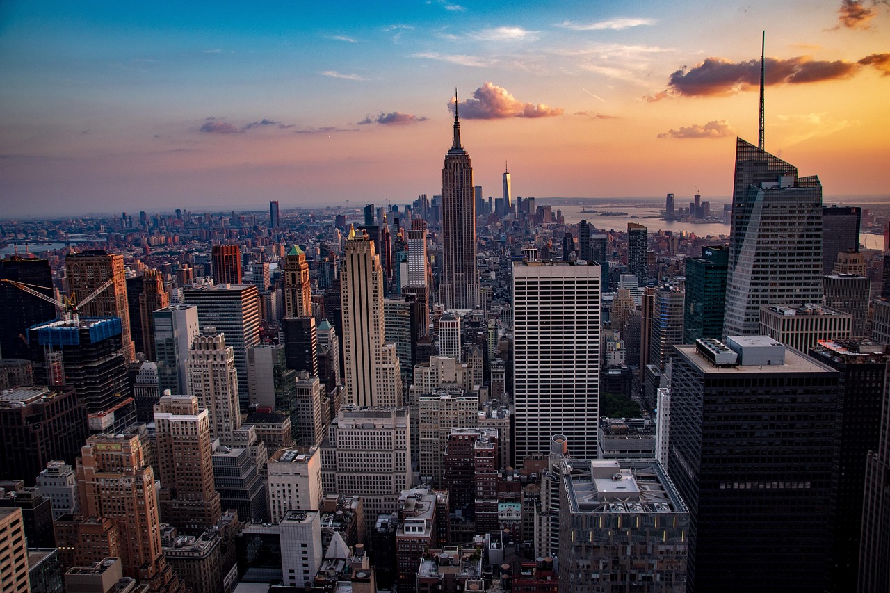 sunset, nature, manhattan, city, skyline, architecture, usa, america, cityscape, nyc, travel, new, skyscraper, downtown, york, view, new york city, dusk, empire, state, empire state building, panoramic, skyscrapers, scenic, yellow, orange