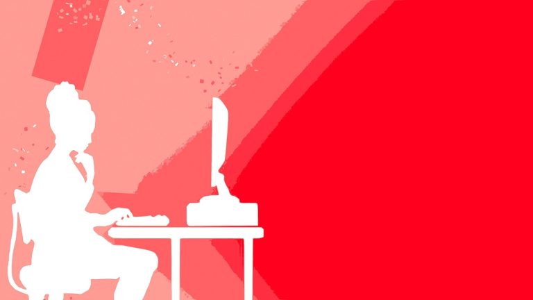 desk, computer, silhouette, training, skills, experience, development, e-learning, online course, red, pink, coding, programmer, cyber, internet, online meeting, professional, person, work, entrepreneur, career, conclusion, psychologist, shoping, good morning